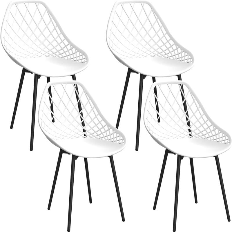 Lewe - Lot de 4 Chaises de Salle à Manger, Siège en Polypropylène,Chaises de Jardin Imperméables - Blanc