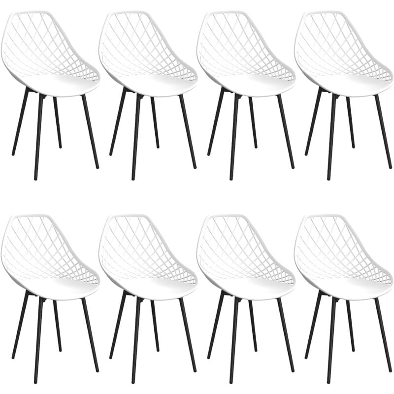 Lewe - Lot de 8 Chaises de Salle à Manger, Siège en Polypropylène,Chaises de Jardin Imperméables - Blanc