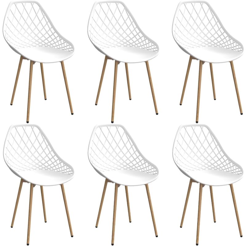Lot de 6 Chaises de Salle à Manger, Siège en Polypropylène,Chaises de Jardin Imperméables - Blanc-Bois