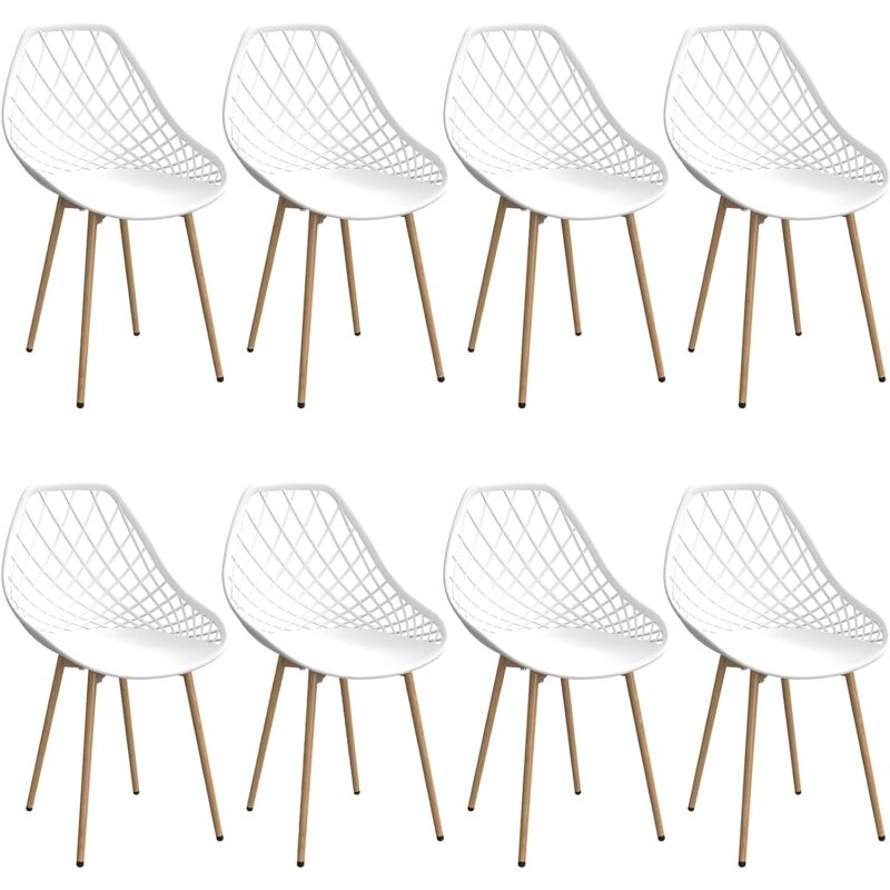 Lewe - Lot de 8 Chaises de Salle à Manger, Siège en Polypropylène,Chaises de Jardin Imperméables - Blanc-Bois