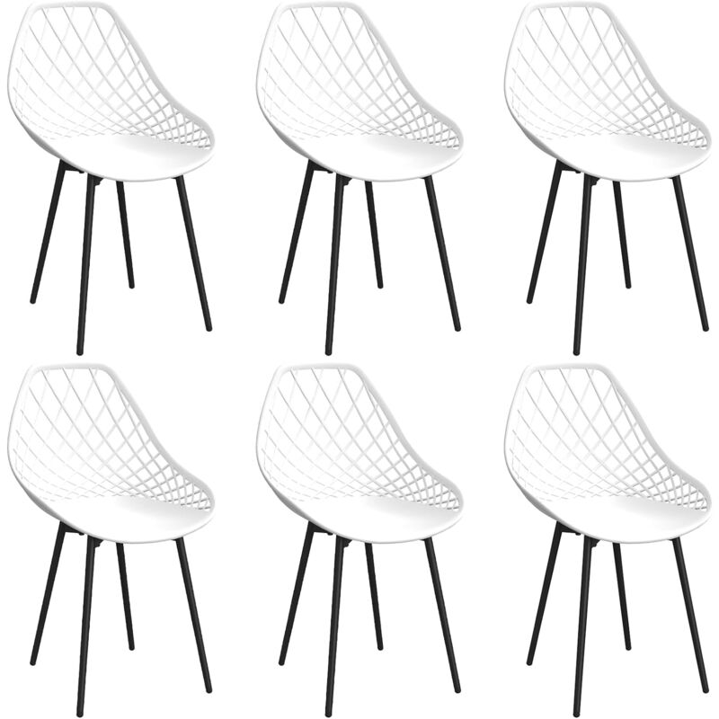 Lewe - Lot de 6 Chaises de Salle à Manger, Siège en Polypropylène,Chaises de Jardin Imperméables - Blanc