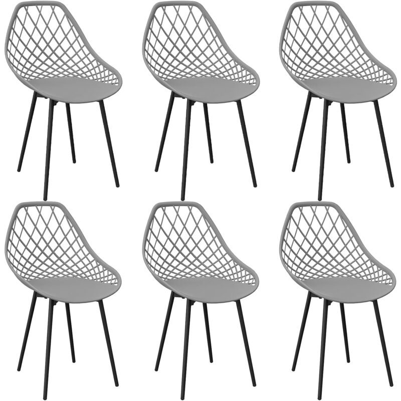 Lewe - Lot de 6 Chaises de Salle à Manger, Siège en Polypropylène,Chaises de Jardin Imperméables - Gris