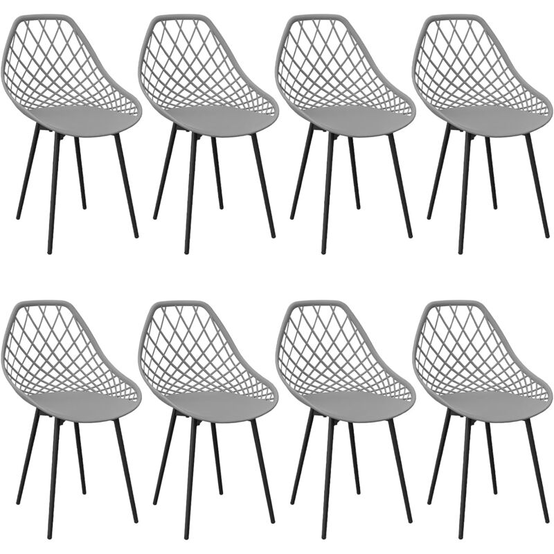 Lewe - Lot de 8 Chaises de Salle à Manger, Siège en Polypropylène,Chaises de Jardin Imperméables - Gris