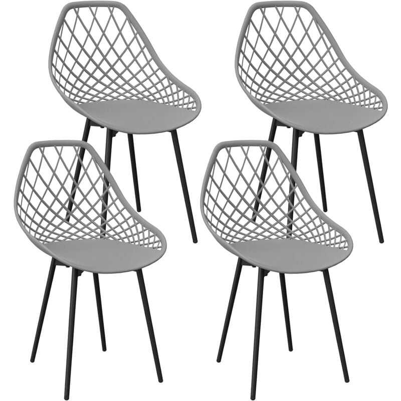 Lewe - Lot de 4 Chaises de Salle à Manger, Siège en Polypropylène,Chaises de Jardin Imperméables - Gris