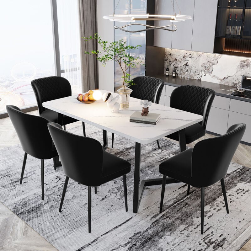 Hauss Spole - Chaises de Salle à Manger, Structure Métallique, Design Rembourré, 6 pcs, Noir