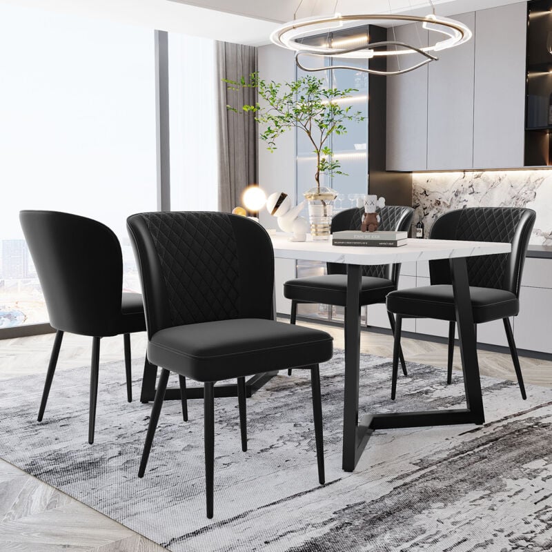 Hauss Spole - Chaises de Salle à Manger, Structure Métallique, Design Rembourré - 4 pcs, Noir
