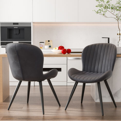 Chaises de salle à manger,lot de 2 Chaises Cuisine Scandinaves ,Chaise Coiffeuse en tissu ,Pied en Métal stable,Gris foncé