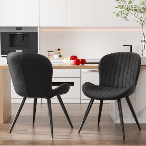 Chaises de salle à manger,lot de 2 Chaises Cuisine Scandinaves ,Chaise Coiffeuse en tissu ,Pied en Métal stable,Noir