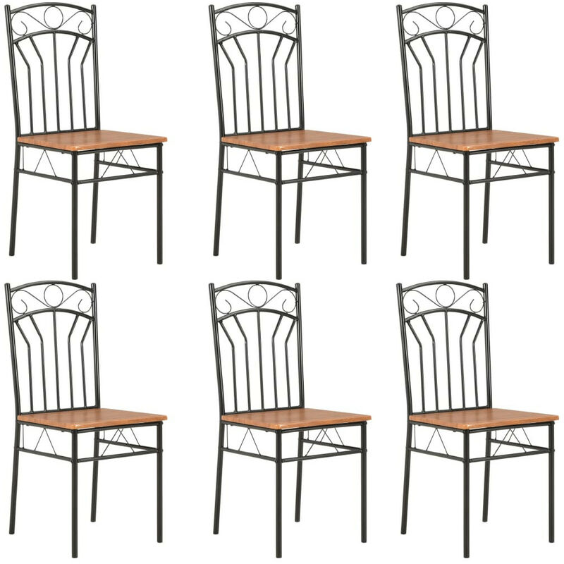 Chaises de salle à manger 6 pcs Marron MDFChaise de salle à manger bois foncé et métal noir Wave - Lot de 6 Chaises de salle à manger 6 pcs Marron MDFChaise de salle à manger bois foncé et métal noir Wave - Lot de 6