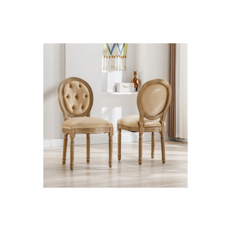 Chaises de salle ¨¤ manger en bois massif assise rembourr¨e en velours Beige
