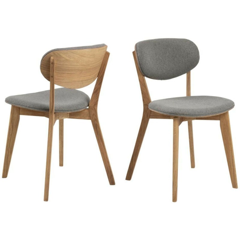 Hellin - Chaises de salle à manger en chêne et tissu gris (lot de 2) - mascha
