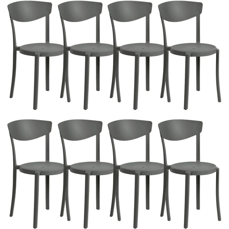 Lot 8 Chaises de Salle à Manger Empilables en Plastique Gris Foncé Vieste