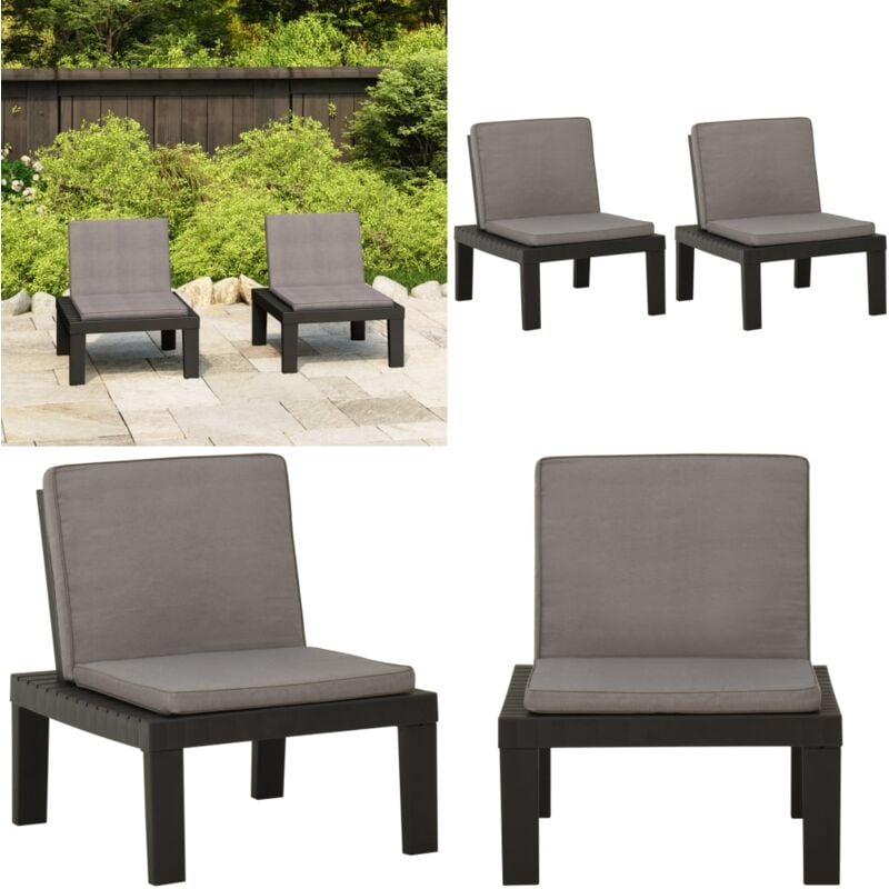 Vidaxl - Chaises de salon de jardin et coussins lot de 2 Plastique Gris - Chaise De Jardin - Fauteuil De Jardin - Mobilier De Jardin - Ensemble De