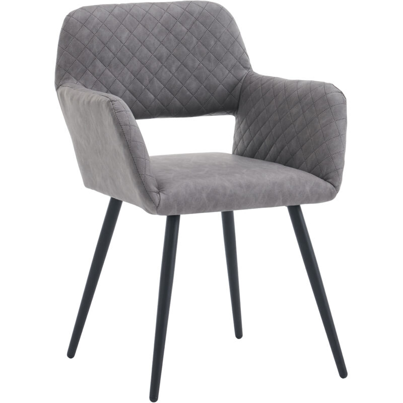 Liberté - Lot de 2 Chaises de salle manger en similicuir avec pied en métal et accoudoir, Gris