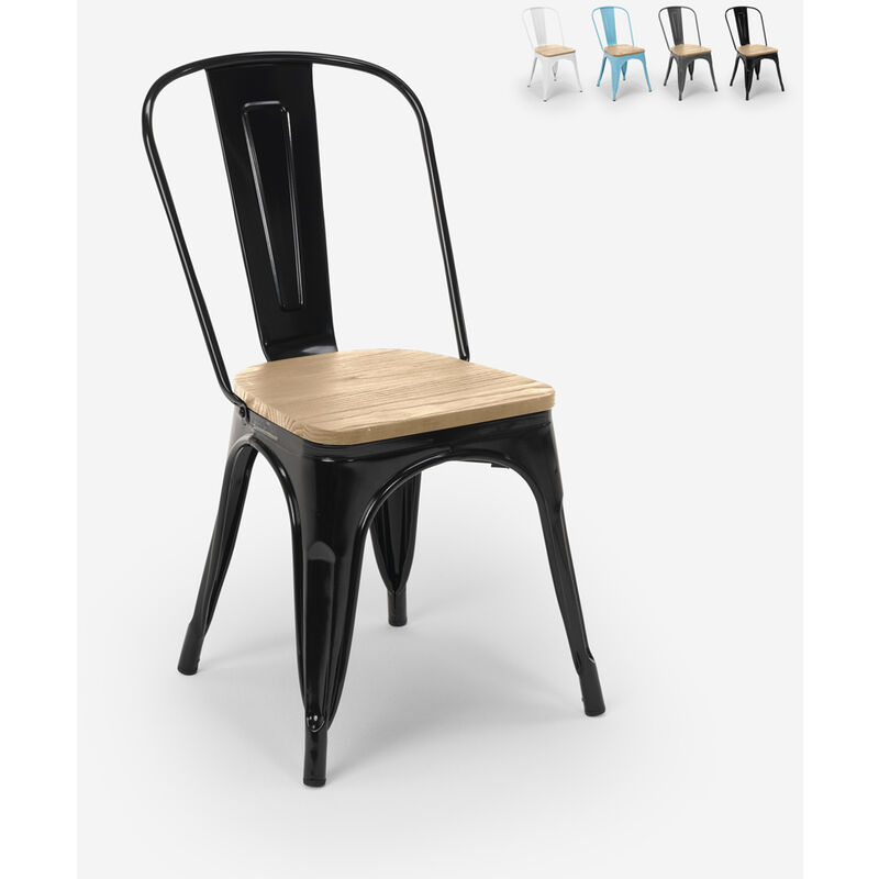 Chaise cuisine industrielle design style Lix steel wood top light Couleur: Noir