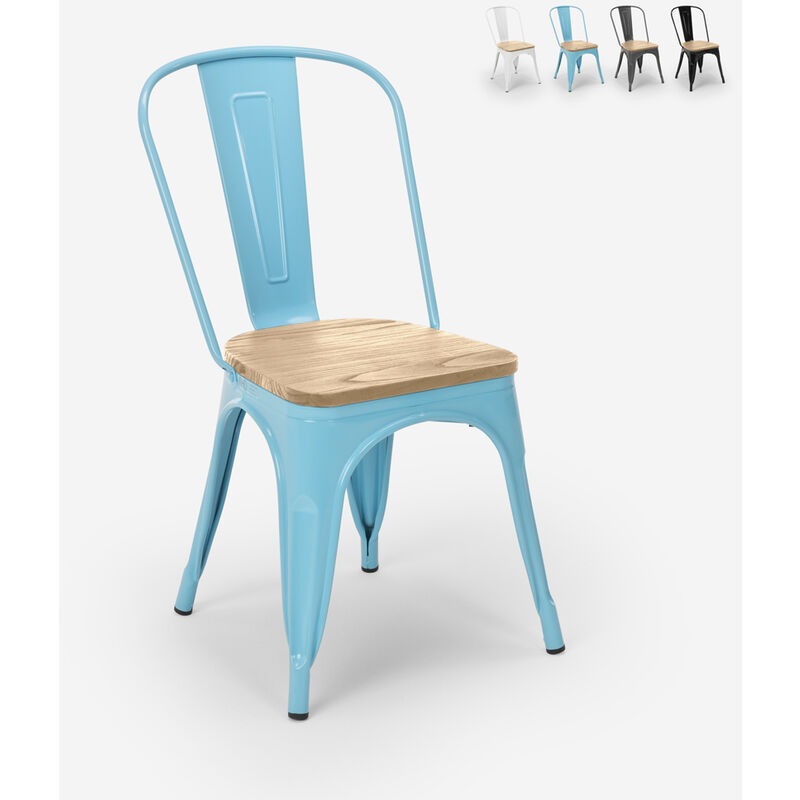 Chaise cuisine industrielle design style Lix steel wood top light Couleur: Turquoise