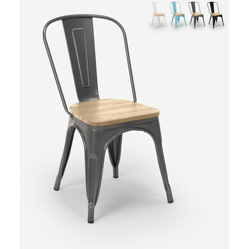 Ahd Amazing Home Design - chaise cuisine industrielle design style Lix steel wood top light Couleur: Gris foncé