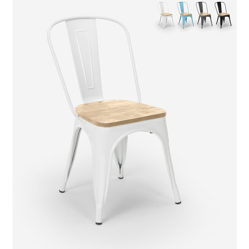 Chaise cuisine industrielle design style steel wood top light Couleur: Blanc