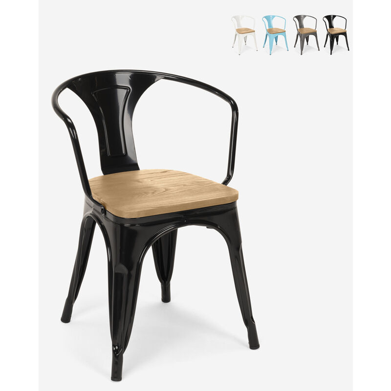 Chaise de cuisine et bar style design industriel avec accoudoirs steel wood arm light Couleur: Noir