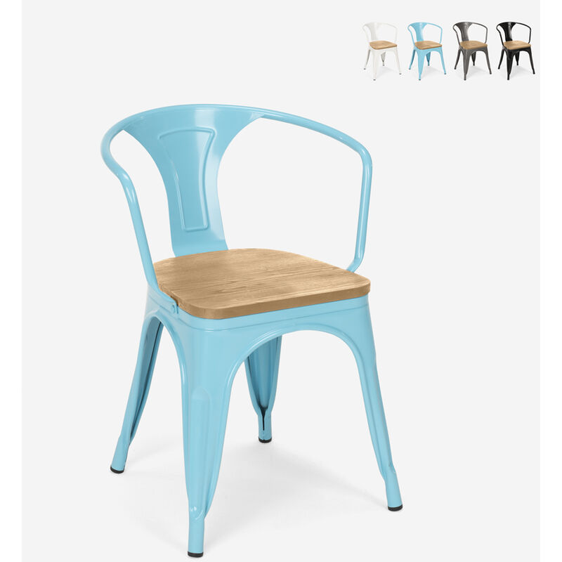 Chaise de cuisine et bar style design industriel avec accoudoirs steel wood arm light Couleur: Turquoise