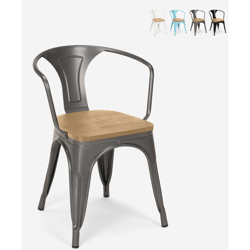 Chaise de cuisine et bar style design industriel avec accoudoirs steel wood arm light Couleur: Gris foncé
