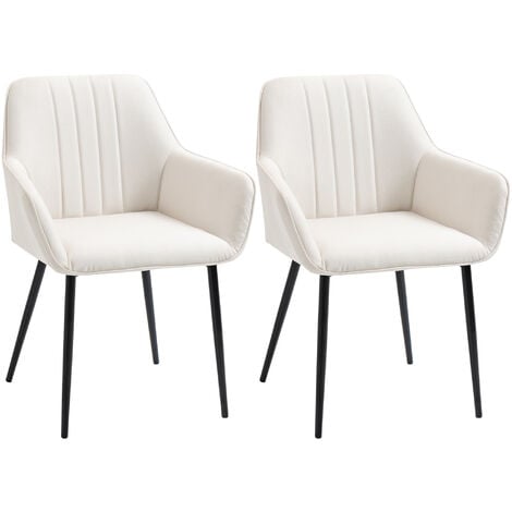 HOMCOM Chaises de visiteur design scandinave - lot de 2 chaises - pieds effilés métal noir - assise dossier accoudoirs ergonomiques lin crème