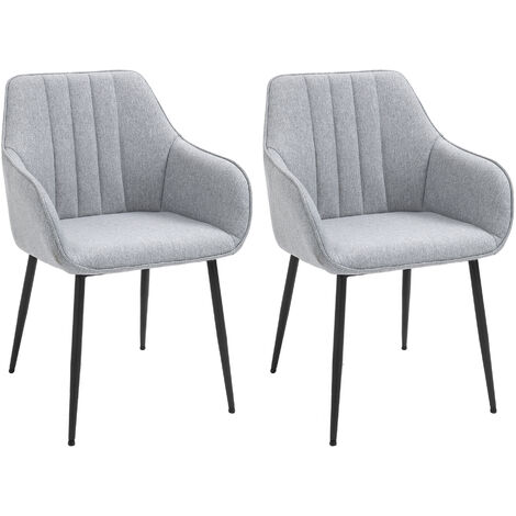 Chaises de visiteur design scandinave - lot de 2 chaises - pieds effilés métal noir - assise dossier accoudoirs ergonomiques lin gris