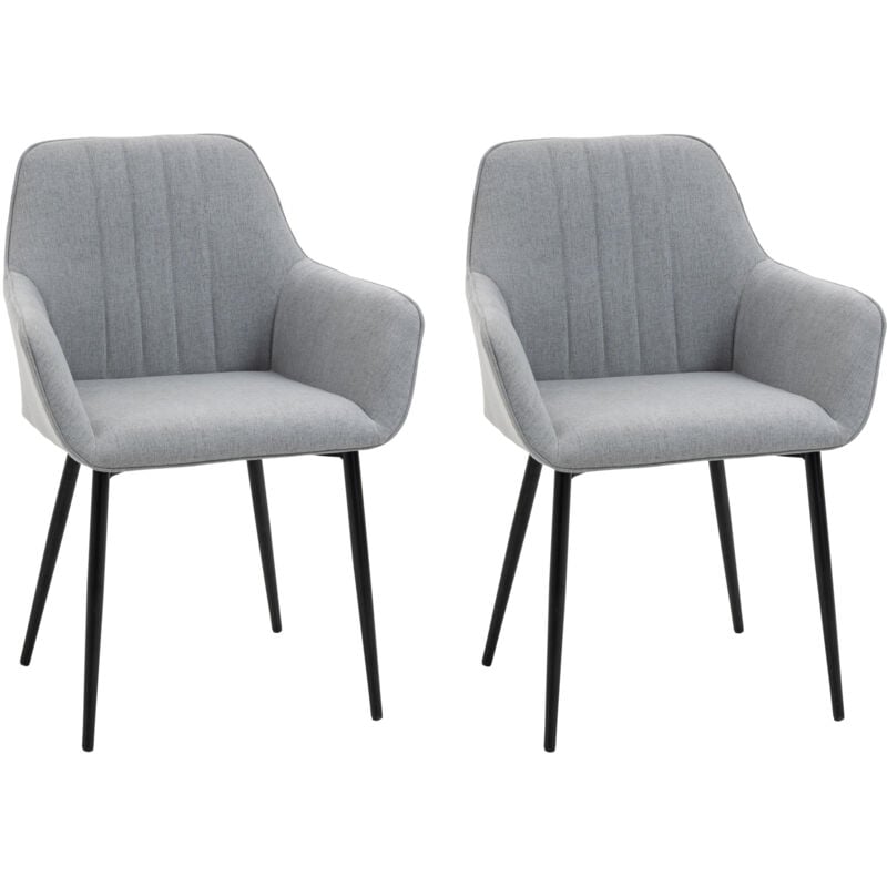 Chaises de visiteur design scandinave - lot de 2 chaises - pieds effilés métal noir - assise dossier accoudoirs ergonomiques lin gris