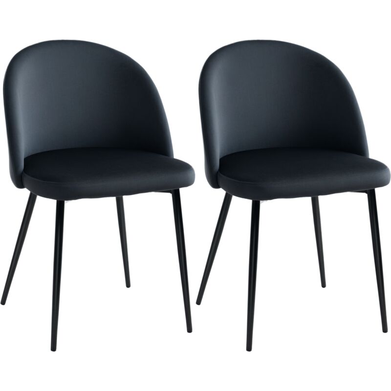 Homcom - Chaises de visiteur design scandinave - lot de 2 chaises - pieds effilés métal noir - assise dossier ergonomique velours noir