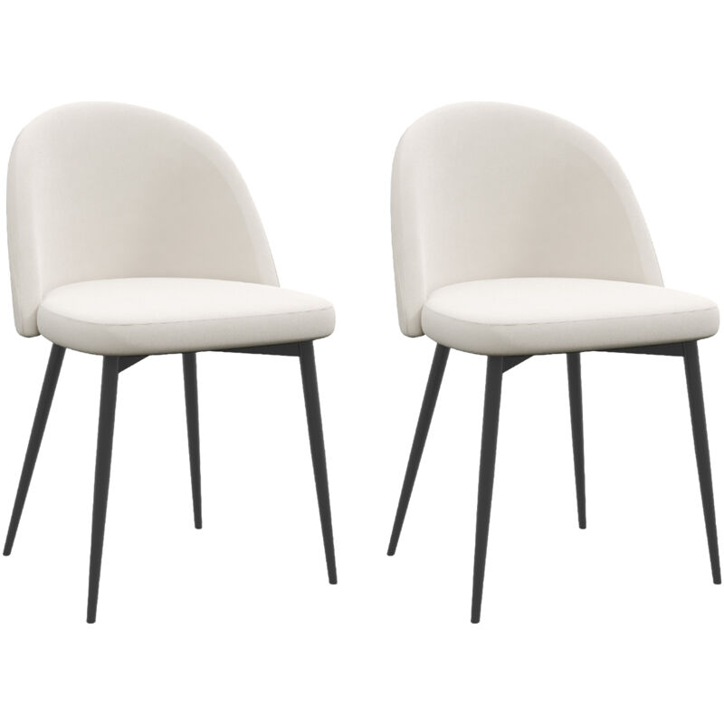 Homcom - Chaises de visiteur design scandinave - lot de 2 chaises - pieds effilés métal noir - assise dossier ergonomique velours crème