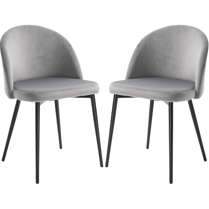 Homcom - Chaises de visiteur design scandinave - lot de 2 chaises - pieds effilés métal noir - assise dossier ergonomique velours gris