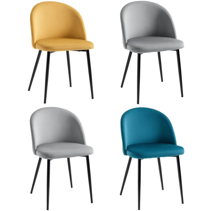 Homcom - Chaises de visiteur design scandinave - lot de 4 chaises - velours gris bleu canard moutarde
