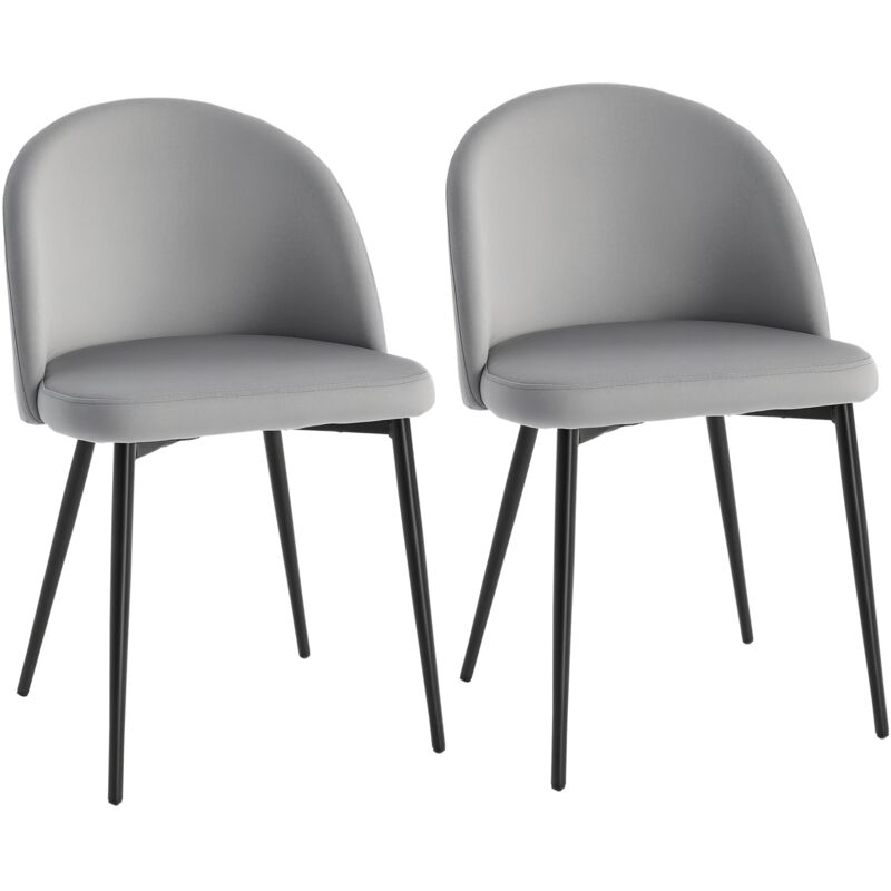 Homcom - Chaises de visiteur design scandinave - lot de 2 chaises - pieds effilés métal noir - assise dossier ergonomique velours gris