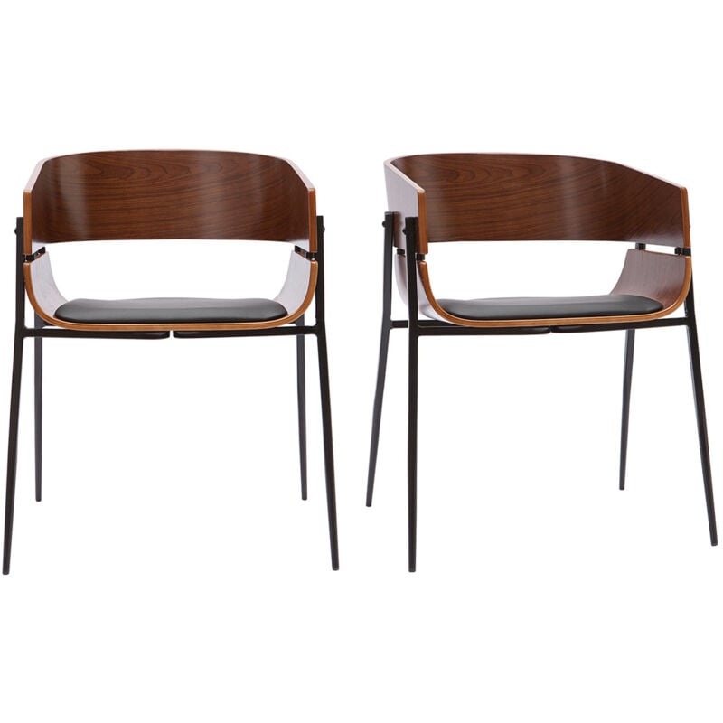 Miliboo - Chaises design bois foncé et métal noir (lot de 2) wess