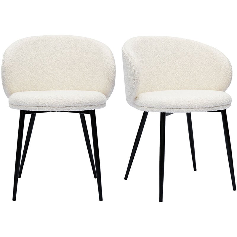 Miliboo - Chaises design en tissu effet laine bouclée écru et métal noir (lot de 2) rosalie