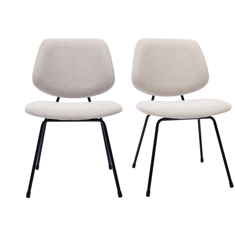 Miliboo - Chaises design en tissu effet velours beige et métal noir (lot de 2) barnet