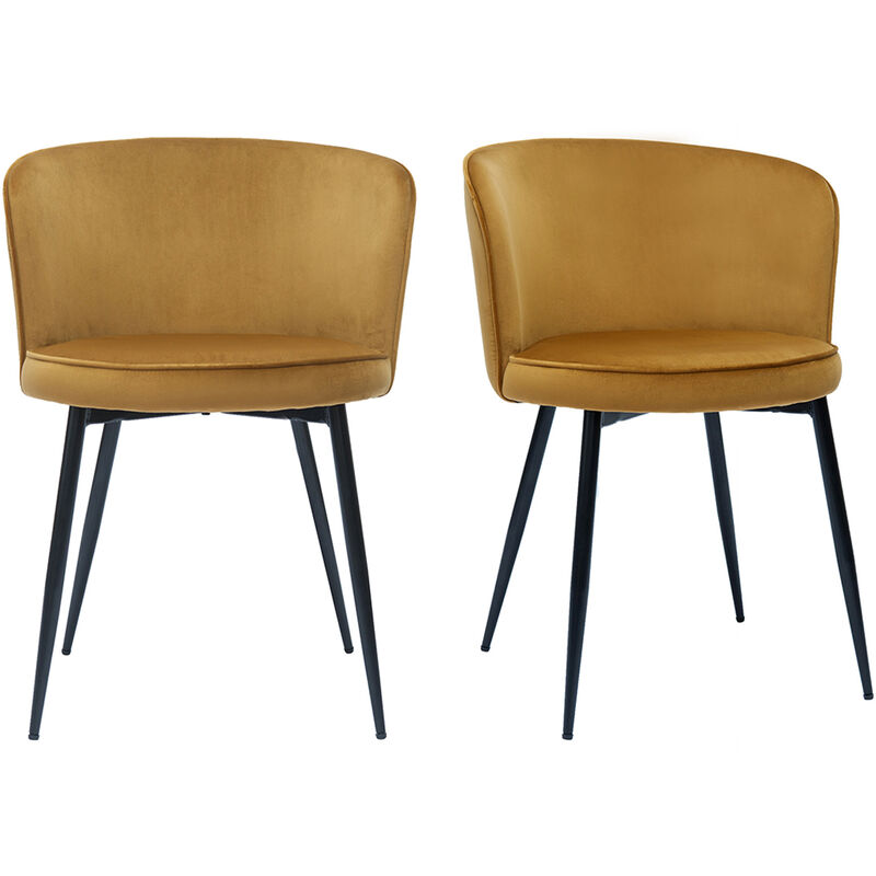 Miliboo - Chaises design en tissu velours bronze et métal noir (lot de 2) serif
