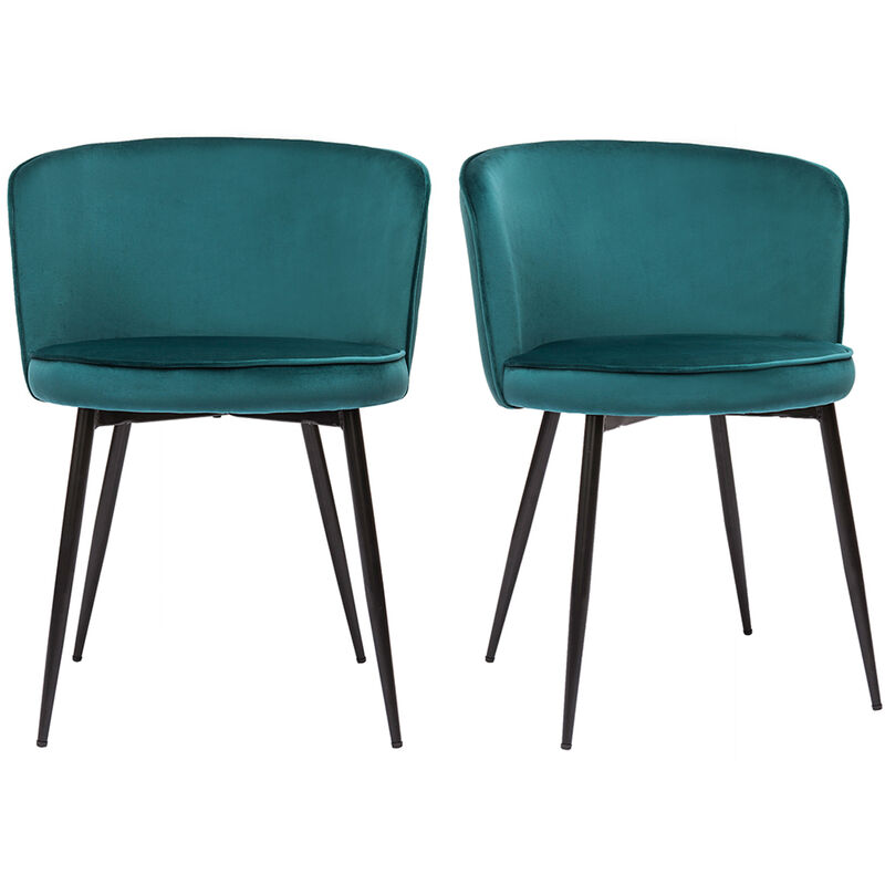 Miliboo - Chaises design en tissu velours bleu pétrole et métal noir (lot de 2) serif