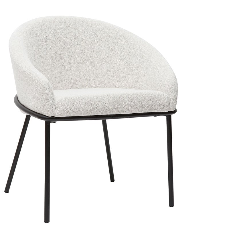 Miliboo - Chaise design en tissu velours chenille blanc cassé et métal noir jenna