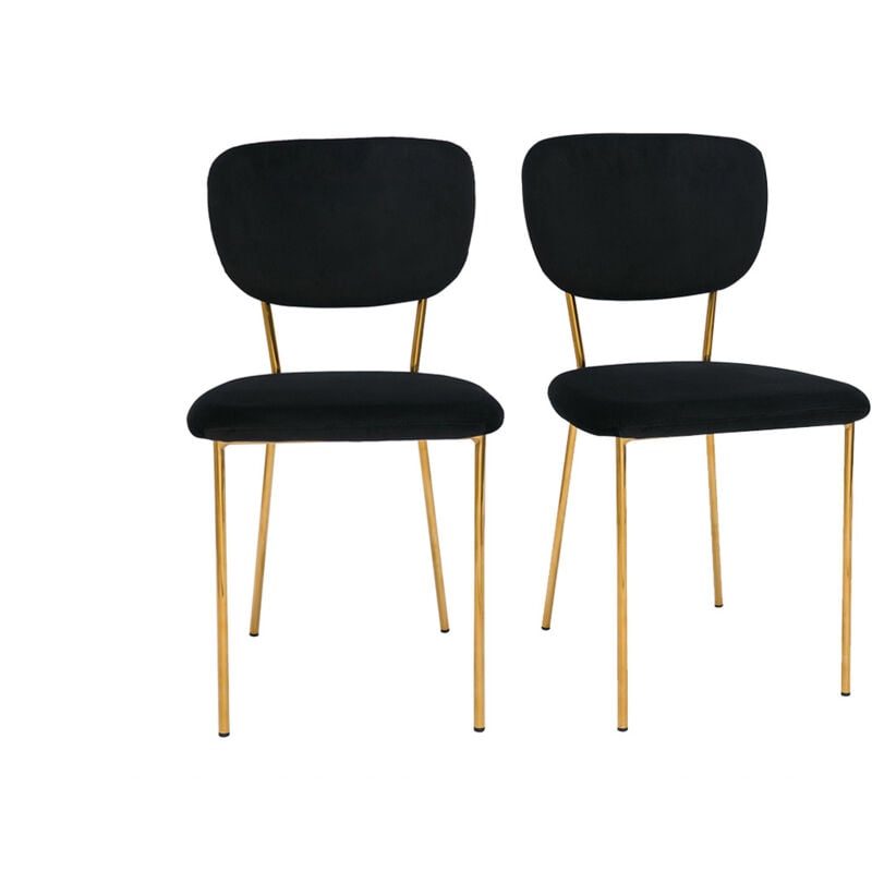 Miliboo - Chaises design en tissu velours noir et métal doré (lot de 2) lepidus