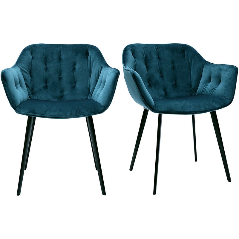 Chaises design en tissu velours bleu pétrole et métal noir (lot de 2) burton