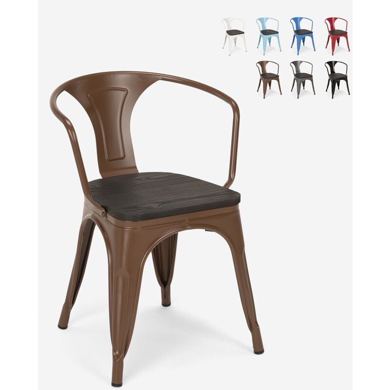 Chaises design industriel en bois et métal de style Lix cuisines de bar steel wood arm Couleur: Marron