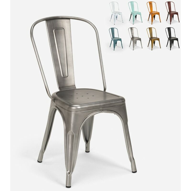 Chaise de cuisine design industriel vintage en métal shabby chic style Lix steel old Couleur: Silver
