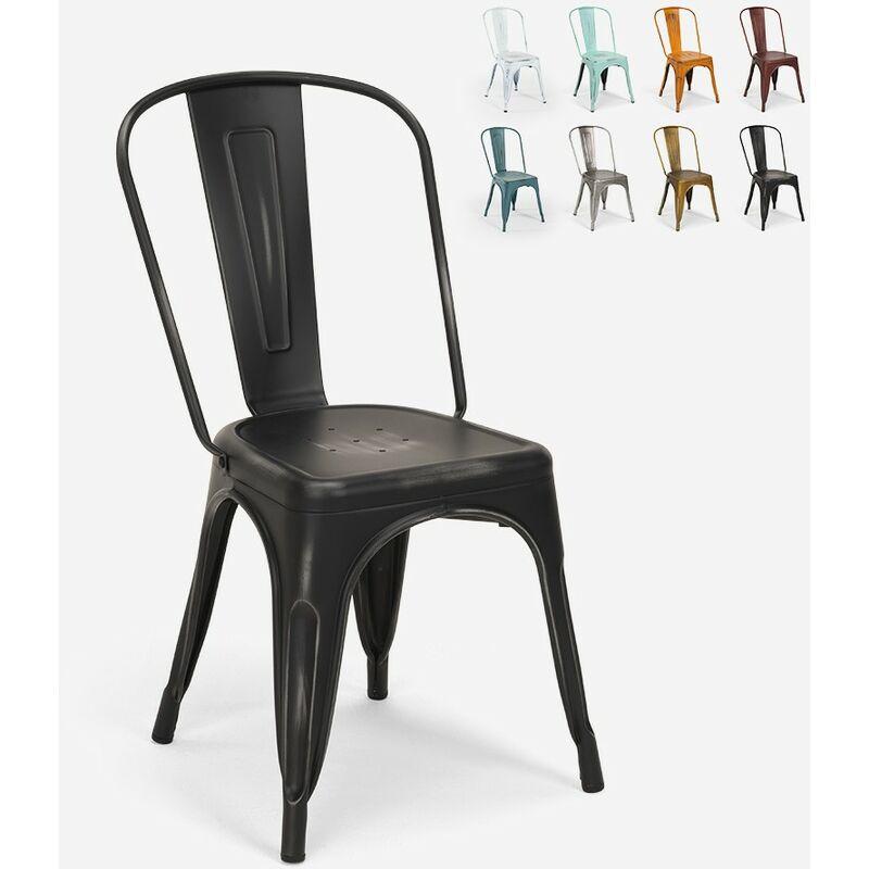 Ahd Amazing Home Design - chaise de cuisine design industriel vintage en métal shabby chic style Lix steel old Couleur: Noir