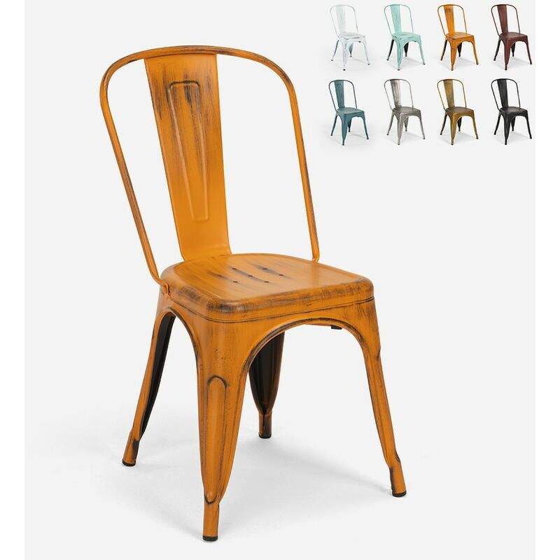 Ahd Amazing Home Design - chaise de cuisine design industriel vintage en métal shabby chic style steel old Couleur: Orange