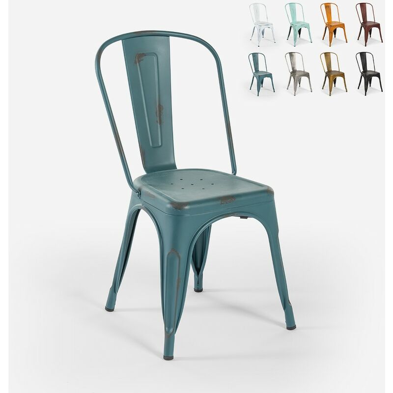 Ahd Amazing Home Design - chaise de cuisine design industriel vintage en métal shabby chic style Lix steel old Couleur: Bleu