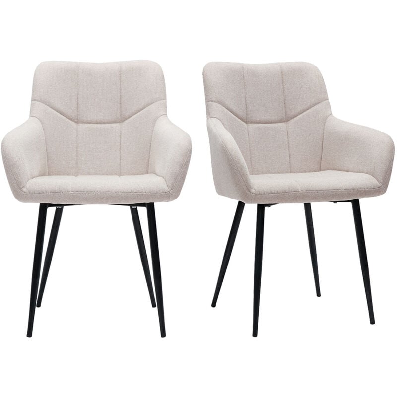 Miliboo - Chaises design matelassées en tissu effet velours texturé beige et métal noir (lot de 2) montero