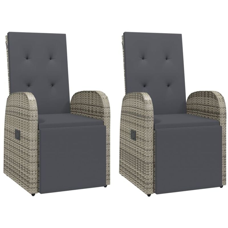 Chaises de jardin inclinables coussins 2pcs Gris Résine tressée
