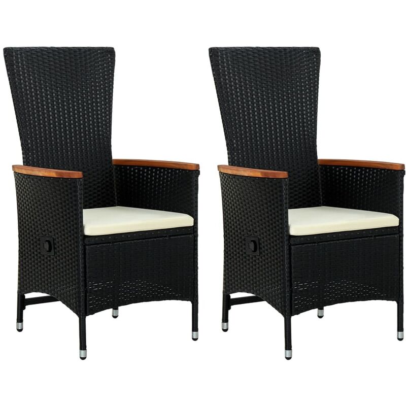Chaises d'extérieur lot de 2 avec coussins Résine tressée Noir Vidaxl