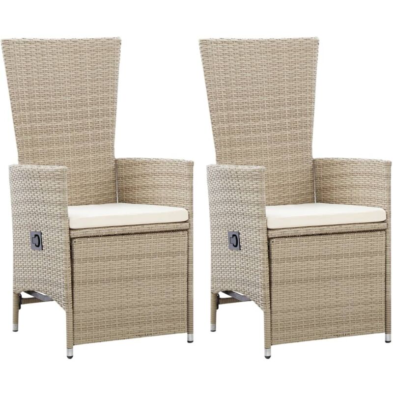 Vidaxl - Chaises inclinables 2 pcs et coussins Résine tressée Beige